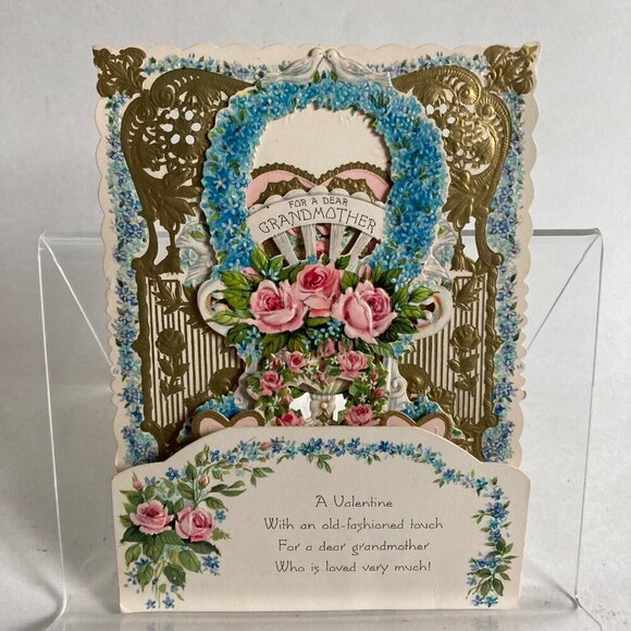 Vintage 3D Valentine Card "For A Dear Grandmother" Pop-Out Embossed Grandma 1963 - Picture 5 of 8